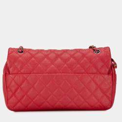 Pre Owned Chanel Red Jumbo Caviar Easy Flap Bag
