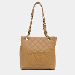 Pre Owned Chanel Brown Caviar Petite Shopping Tote