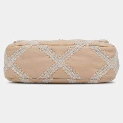 Pre Owned Chanel Beige/White Medium Crochet Calfskin 19 Flap