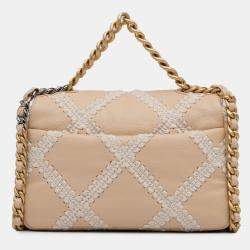 Pre Owned Chanel Beige/White Medium Crochet Calfskin 19 Flap