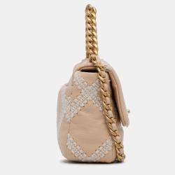 Pre Owned Chanel Beige/White Medium Crochet Calfskin 19 Flap