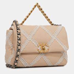 Pre Owned Chanel Beige/White Medium Crochet Calfskin 19 Flap
