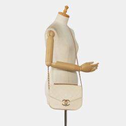 Pre Owned Chanel Beige Medium Caviar Paris Cuba Thread Around Flap