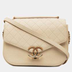 Pre Owned Chanel Beige Medium Caviar Paris Cuba Thread Around Flap