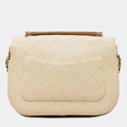 Pre Owned Chanel Beige Medium Caviar Paris Cuba Thread Around Flap