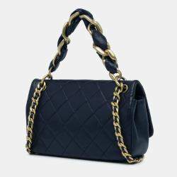 Pre Owned Chanel Navy Blue Quilted Lambskin Chain is More Flap