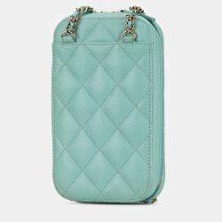 Pre Owned Chanel Blue CC Quilted Caviar Zip Phone Case