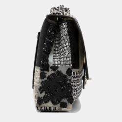 Pre Owned Chanel Black/White Jumbo PVC and Tweed Patchwork Single Flap
