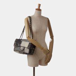 Pre Owned Chanel Black/White Jumbo PVC and Tweed Patchwork Single Flap