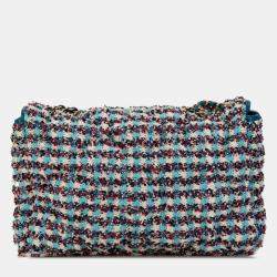Pre Owned Chanel Blue Maxi Tweed Chesterfield Single Flap