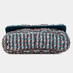 Pre Owned Chanel Blue Maxi Tweed Chesterfield Single Flap