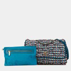 Pre Owned Chanel Blue Maxi Tweed Chesterfield Single Flap