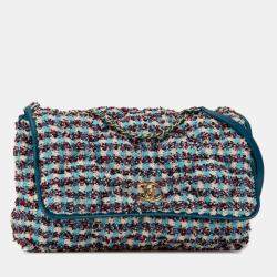 Pre Owned Chanel Blue Maxi Tweed Chesterfield Single Flap