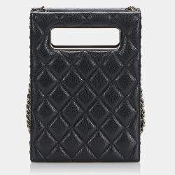 Pre Owned Chanel Black Mini Caviar Chain Around Cut Out Evening Bag