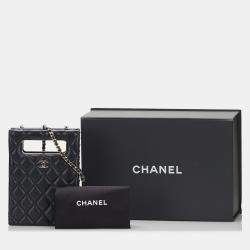 Pre Owned Chanel Black Mini Caviar Chain Around Cut Out Evening Bag