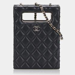 Pre Owned Chanel Black Mini Caviar Chain Around Cut Out Evening Bag