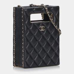 Pre Owned Chanel Black Mini Caviar Chain Around Cut Out Evening Bag