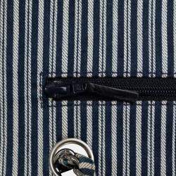 Pre Owned Chanel Beige/Navy Blue Medium Cotton Striped Double Flap