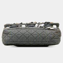 Pre Owned Chanel Beige/Navy Blue Medium Cotton Striped Double Flap
