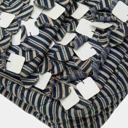 Pre Owned Chanel Beige/Navy Blue Medium Cotton Striped Double Flap