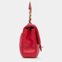 Pre Owned Chanel Red Medium Lambskin In The Loop Flap