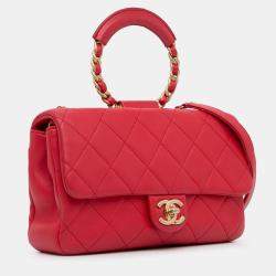 Pre Owned Chanel Red Medium Lambskin In The Loop Flap