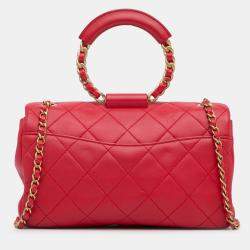 Pre Owned Chanel Red Medium Lambskin In The Loop Flap