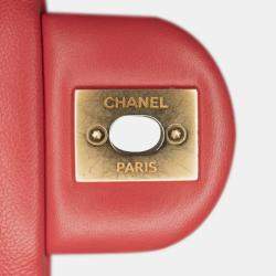 Pre Owned Chanel Red Medium Lambskin In The Loop Flap