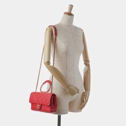 Pre Owned Chanel Red Medium Lambskin In The Loop Flap
