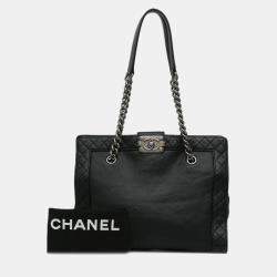 Pre Owned Chanel Black Medium Calfskin Boy Reverso Shopping Tote