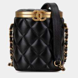 Pre Owned Chanel Black Mini Lambskin Crown Box Bag