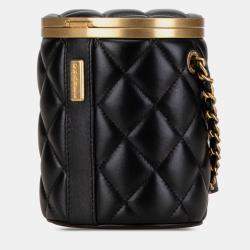 Pre Owned Chanel Black Mini Lambskin Crown Box Bag