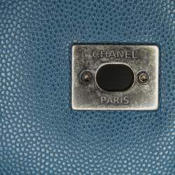 Pre Owned Chanel Navy Blue Mini Quilted Caviar Coco Top Handle Bag