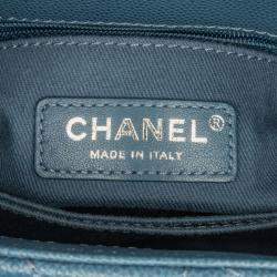Pre Owned Chanel Navy Blue Mini Quilted Caviar Coco Top Handle Bag