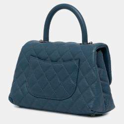 Pre Owned Chanel Navy Blue Mini Quilted Caviar Coco Top Handle Bag