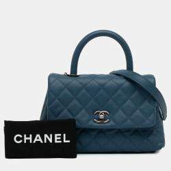 Pre Owned Chanel Navy Blue Mini Quilted Caviar Coco Top Handle Bag