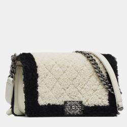 Pre Owned Chanel Black/White Old Medium Bicolor Shearling Boy Flap
