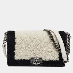 Pre Owned Chanel Black/White Old Medium Bicolor Shearling Boy Flap