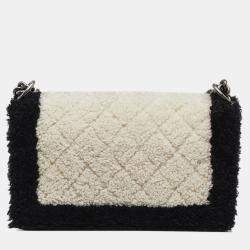 Pre Owned Chanel Black/White Old Medium Bicolor Shearling Boy Flap