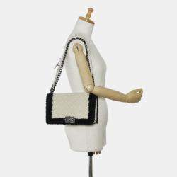 Pre Owned Chanel Black/White Old Medium Bicolor Shearling Boy Flap