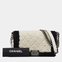 Pre Owned Chanel Black/White Old Medium Bicolor Shearling Boy Flap