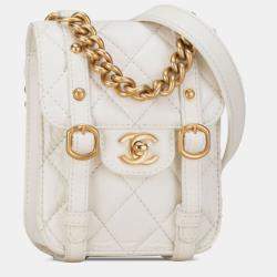 Pre Owned Chanel White Mini Aged Calfskin City School Flap