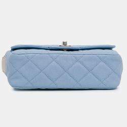 Pre Owned Chanel Beige/Blue CC Quilted Caviar Single Flap