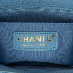 Pre Owned Chanel Beige/Blue CC Quilted Caviar Single Flap