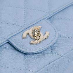 Pre Owned Chanel Beige/Blue CC Quilted Caviar Single Flap