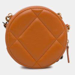 Pre Owned Chanel Brown Lambskin 19 Round Clutch with Chain