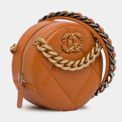 Pre Owned Chanel Brown Lambskin 19 Round Clutch with Chain