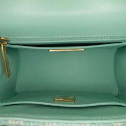 Pre Owned Chanel Green White Quilted Tweed Crush Top Handle Bag
