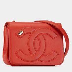 Pre Owned Chanel Red Lambskin CC Mania Flap