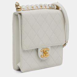 Pre Owned Chanel White Small Chic Pearls Flap